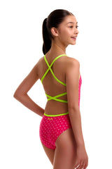 Funkita Girls Pink Proton Strapped In One Piece Swimsuit - Pink/Yellow