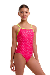 Funkita Girls Pink Proton Strapped In One Piece Swimsuit - Pink/Yellow