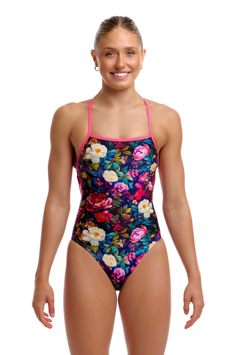 Funkita Womens Bed Of Roses Strapped In One Piece Swimsuit - Multi