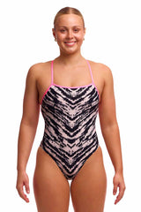 Funkita Ladies Fur Elise Strapped In One Piece Swimsuit - White/Black