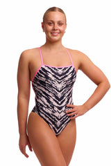 Funkita Ladies Fur Elise Strapped In One Piece Swimsuit - White/Black