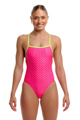 Funkita Womens Pink Proton Strapped In One Piece Swimsuit - Pink/Yellow
