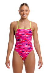 Funkita Womens Special Pops Strapped In One Piece Swimsuit - Pink/Multi