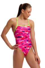 Funkita Womens Special Pops Strapped In One Piece Swimsuit - Pink/Multi