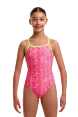 Funkita Girls Sweet Stack Tie Me Tight One Piece Swimsuit - Pink/Yellow