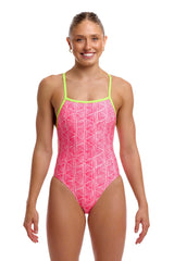 Funkita Womens Sweet Stack Tie Me Tight One Piece Swimsuit - Pink/Yellow