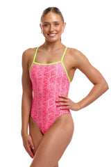Funkita Womens Sweet Stack Tie Me Tight One Piece Swimsuit - Pink/Yellow