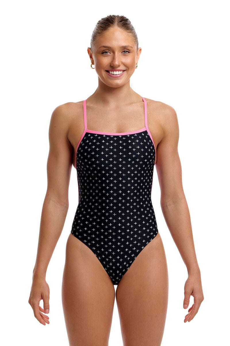 Funkita Womens Be Positive Single Strength One Piece Swimsuit - Black/Pink