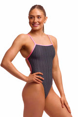Funkita Ladies Pin Stripe Single Strength One Piece Swimsuit - Black/White