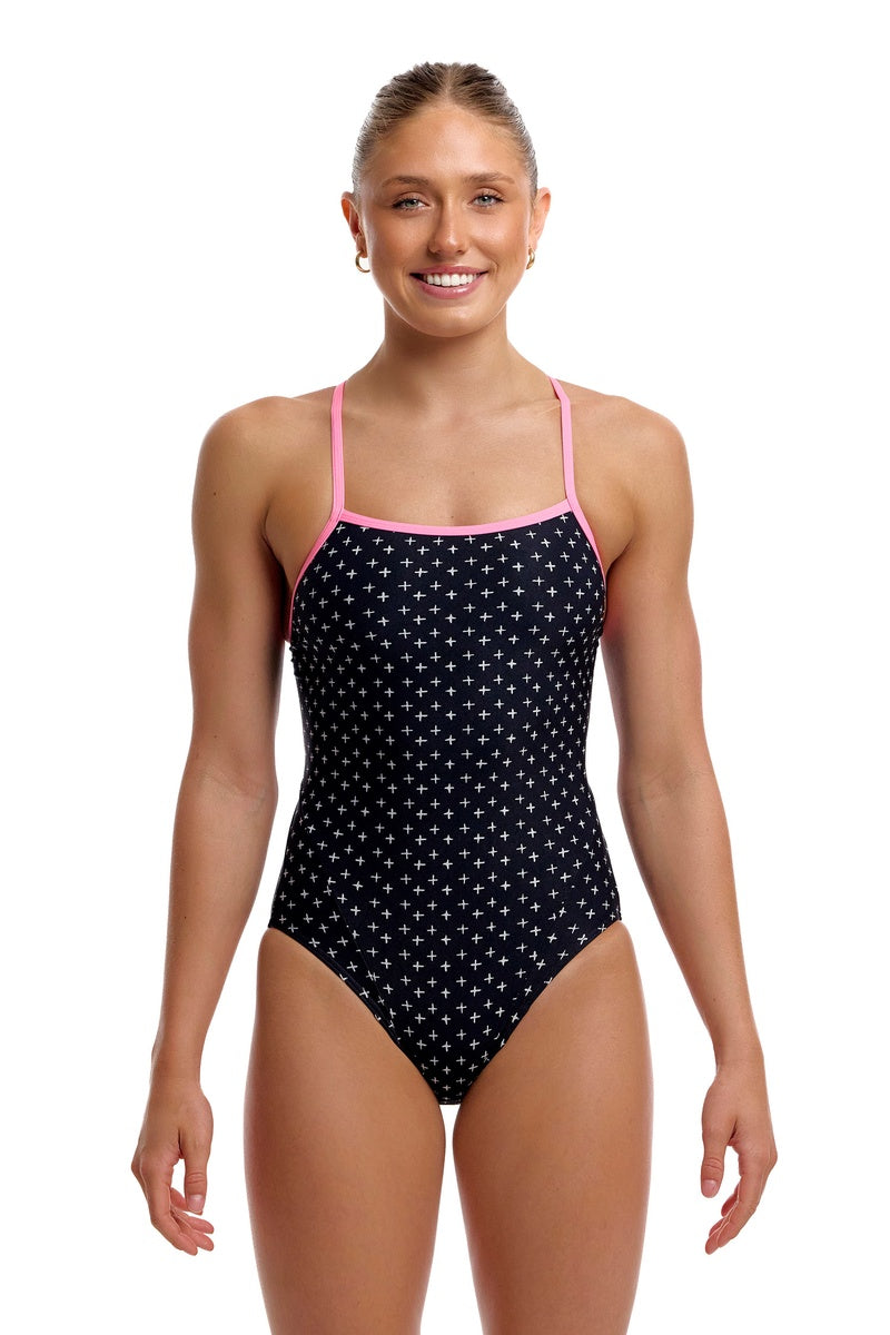 Funkita Womens Be Positive Swim Secure One Piece Swimsuit - Black/Pink