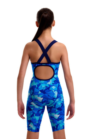Funkita girls' blue try blue fast training one-piece kneesuit with sleek design, ideal for competitive swimming and training.