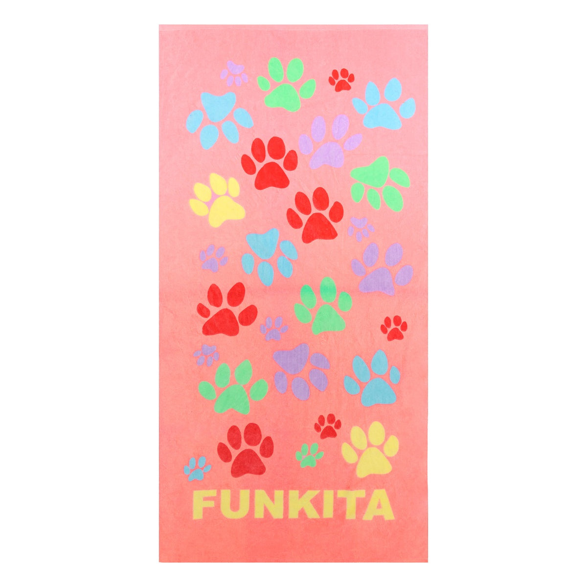 Pink and multi-colored Paw Paw cotton towel by Way Funky, featuring playful paw print patterns and soft, absorbent fabric.