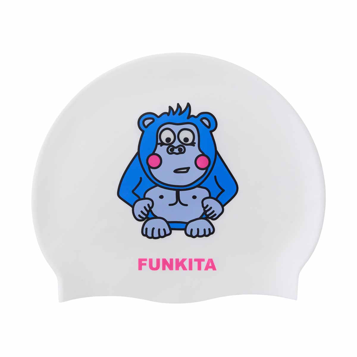 Way Funky purple back swim cap in white and purple, made for comfortable fit and stylish swimwear.