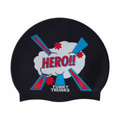 Way Funky Big Funky Hero swim cap in black and multicolor, featuring a bold design, made for comfortable swimming and style.