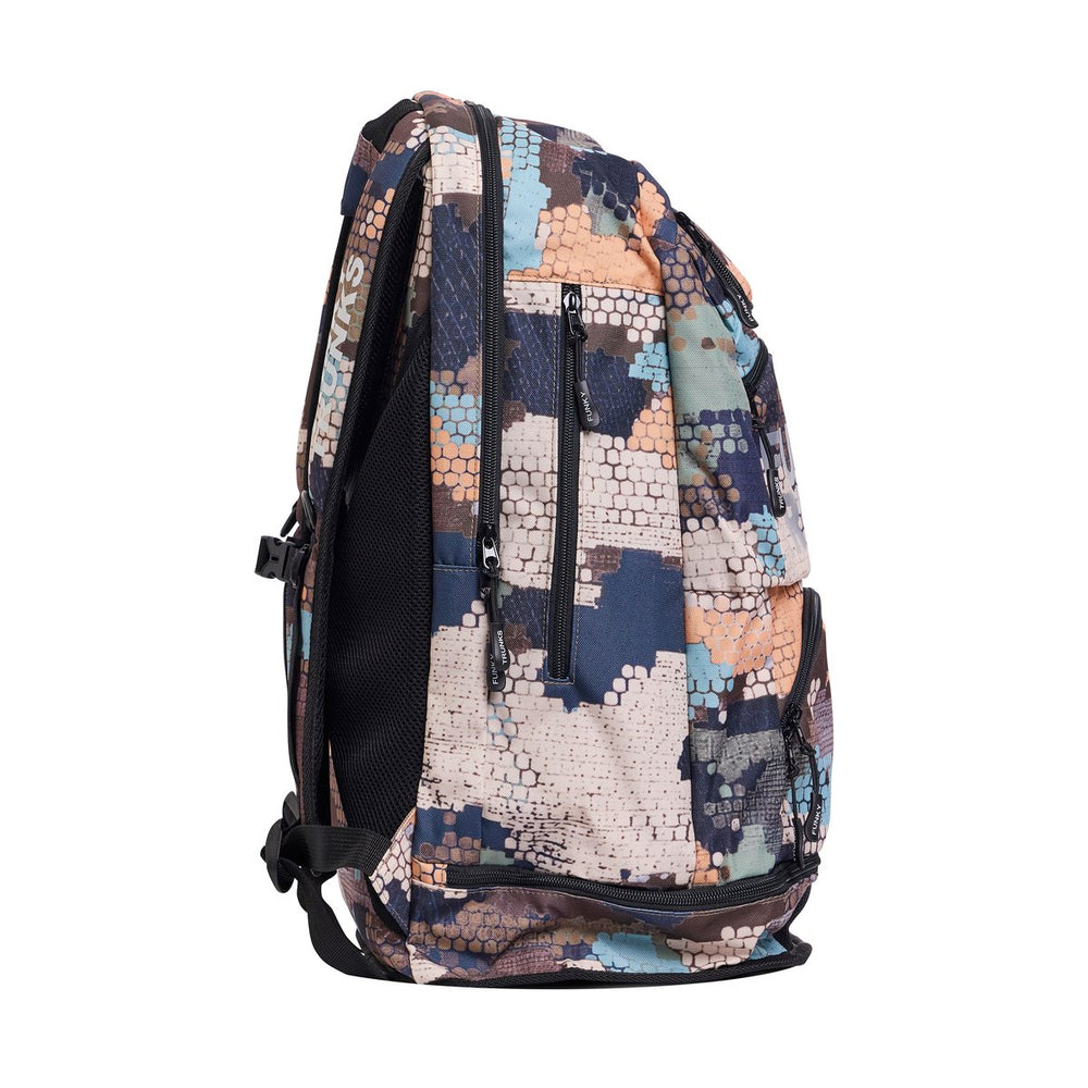 Way Funky Bilko Baby Elite Squad backpack in multi-color with adjustable straps and front pocket, ideal for kids' school and travel.