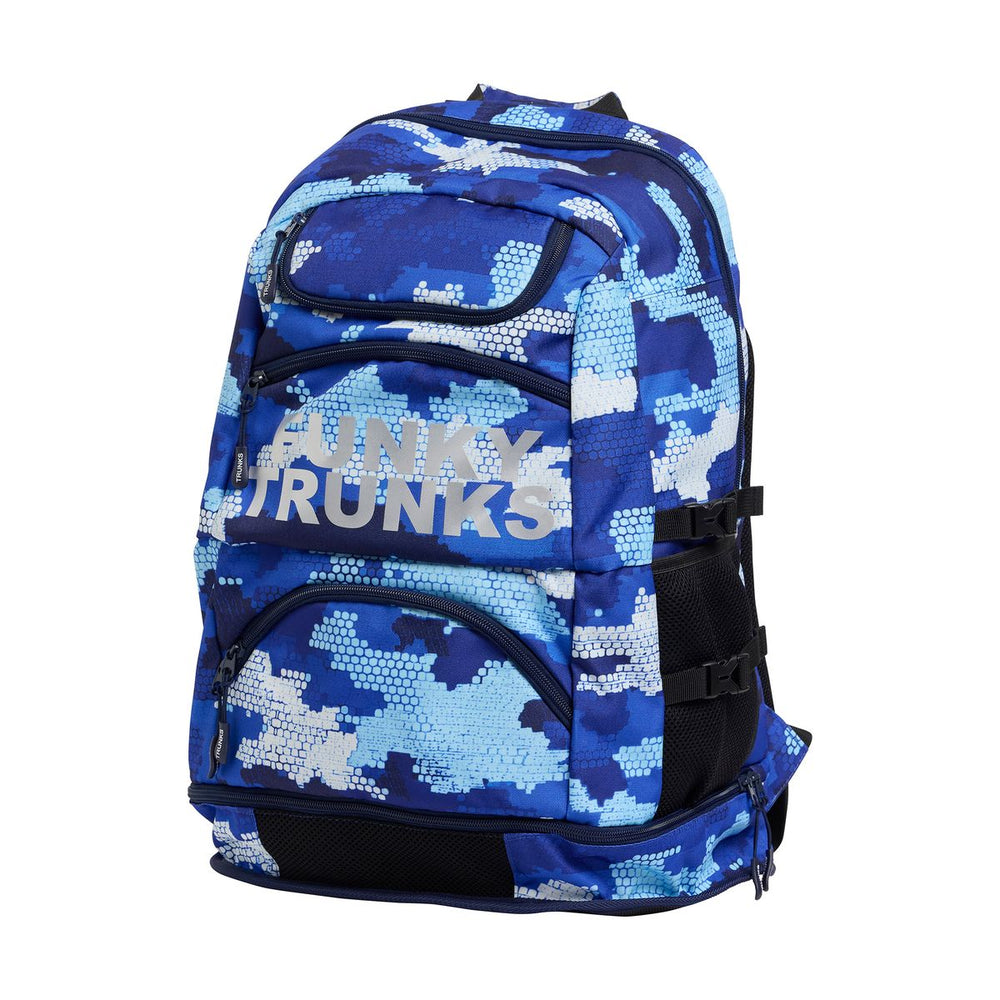 Blue and multi-colored Way Funky Clean Marine Elite Squad backpack with multiple compartments and adjustable straps.