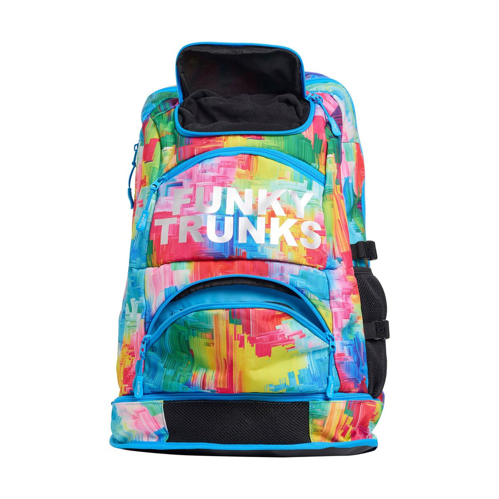 Way Funky Falling Colours Elite Squad backpack with vibrant multi-colored design and sturdy straps, ideal for everyday use.