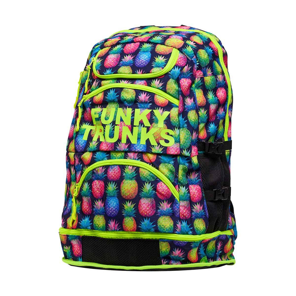 Way Funky Pine Gap Elite Squad backpack in multi-color with multiple compartments and adjustable straps.