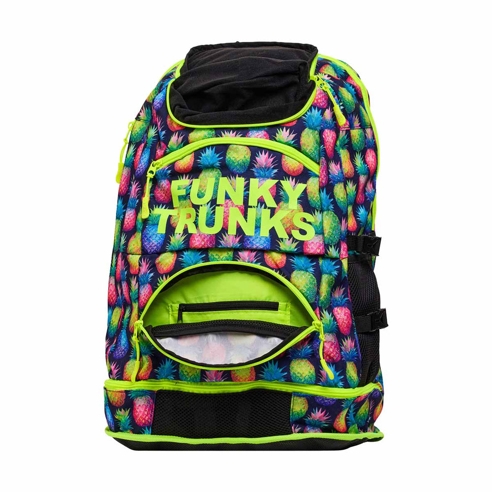 Way Funky Pine Gap Elite Squad backpack in multi-color with front zip pockets and adjustable straps, stylish and functional for everyday use.