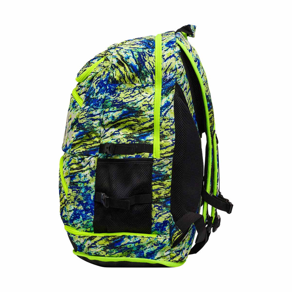 Way Funky Scaled Back Elite Squad backpack in multicolor with scaled design, featuring adjustable straps and multiple compartments.