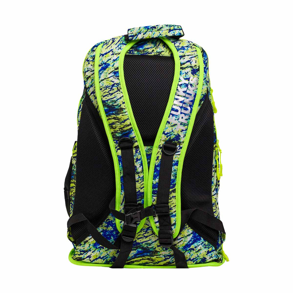 Way Funky Scaled Back Elite Squad Backpack in multi-color with adjustable straps and multiple compartments visible.