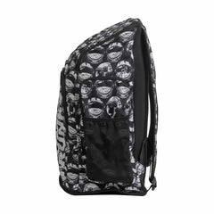 Way Funky Arti Mess Space Case backpack in black and white with graphic design, adjustable straps, and multiple compartments.