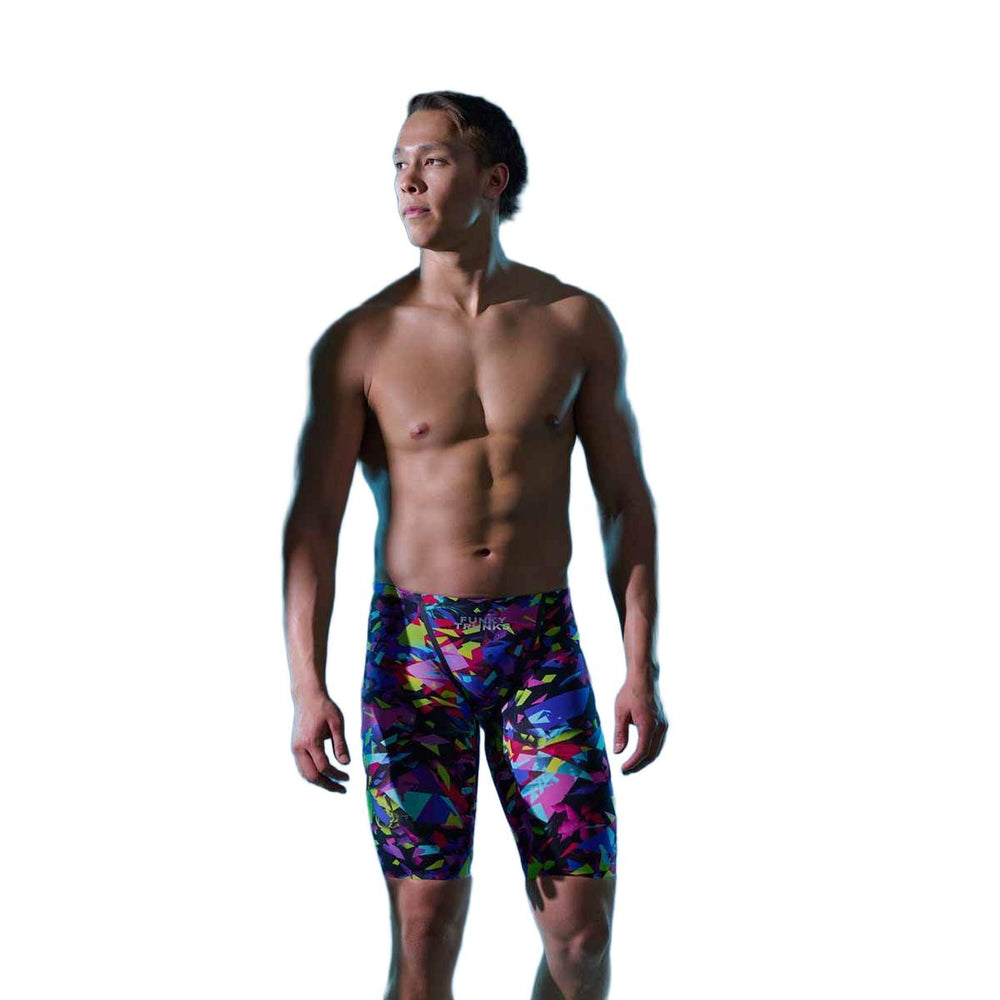 Funky Trunks men's Apex Oblivion Destroyer jammer in multi-color, designed for competitive swimming and active use.