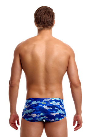 Funky Trunks men's Clean Marine Classic trunks in blue and multi-color, featuring a stylish, fitted swimwear design.