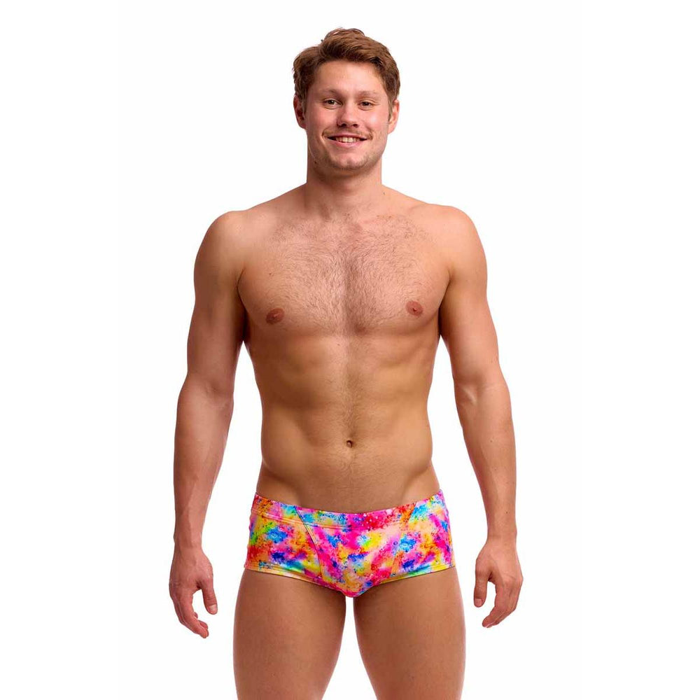 Funky Trunks men's Dry Me classic trunks in multi-color with a sporty design, displayed flat on a white background.