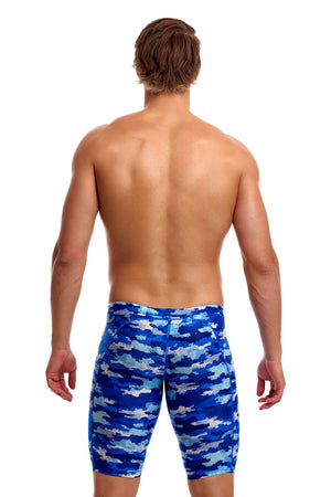 Funky Trunks men's clean marine training jammer in blue and multi-color, featuring a sleek, comfortable fit for swim training.