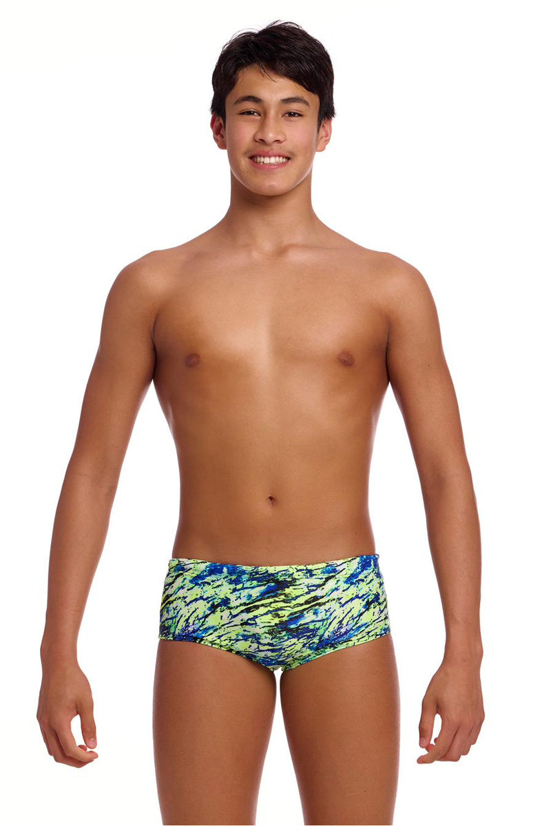 Funky Trunks Boys Scaled Back Sidewinder Trunks - Green/Blue