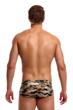 Funky Trunks men's Bilko Baby Sidewinder trunks in multi-color, featuring vibrant swimwear with bold patterns and comfortable fit.
