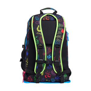 Colorful Way Funky Doodles Elite Squad backpack with cartoon doodle design, featuring adjustable straps and multiple compartments.