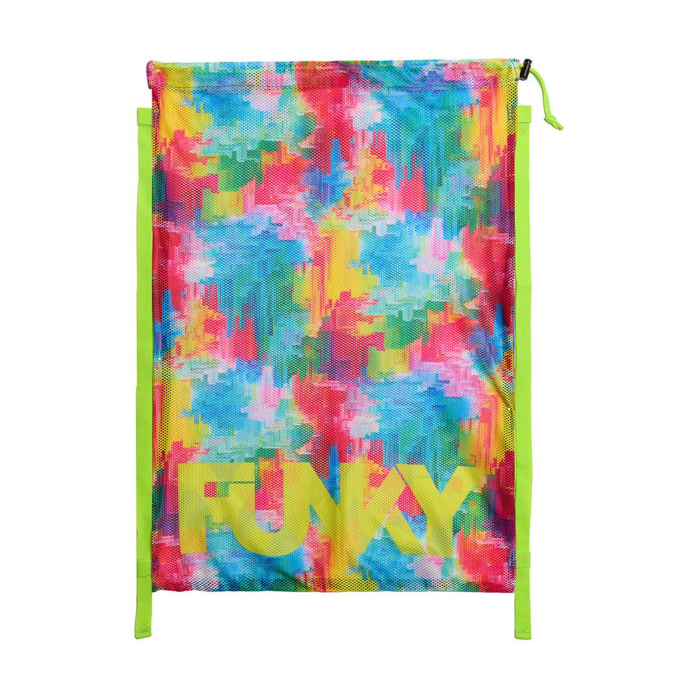 Way Funky Falling Colours Mesh Gear Bag in vibrant multi-colored design, showcasing durable mesh material and spacious storage.