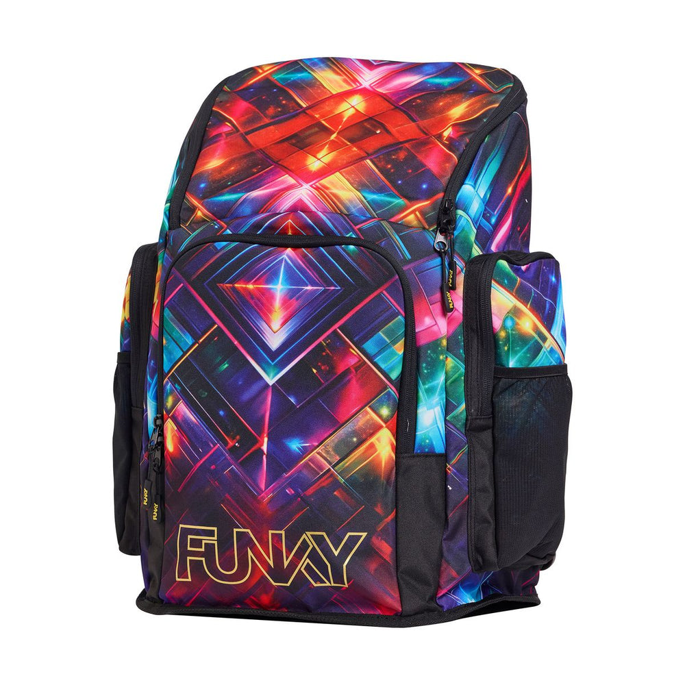 Way Funky Firefly Sparkle Space Backpack with colorful glittery design and adjustable straps for kids.