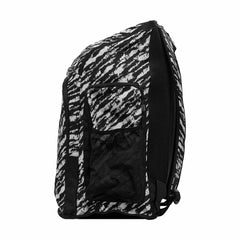 Way Funky Fur Elise Space Case Backpack in black and white with a space-themed design, featuring adjustable straps and multiple compartments.