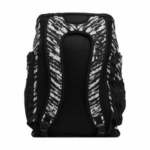 Black and white Way Funky Fur Elise Space Case backpack with space-themed design and adjustable straps.