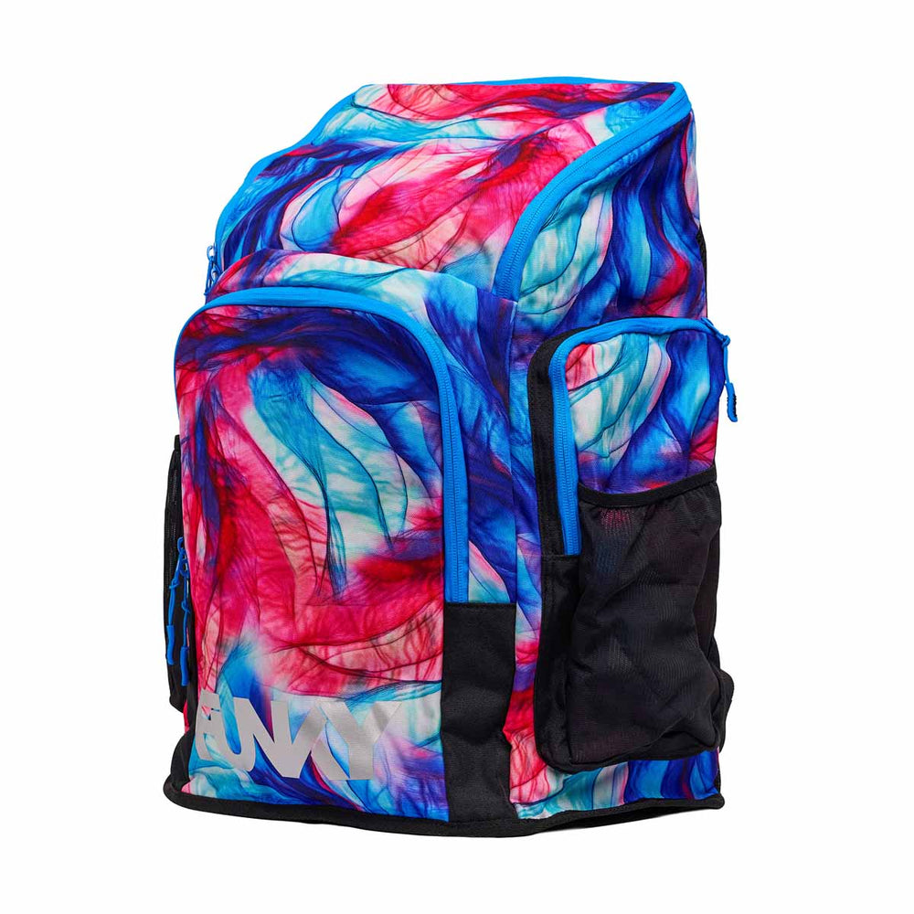 Way Funky Muscle Mad Space Backpack with colorful, graphic design featuring a muscular character and vibrant space-themed artwork.