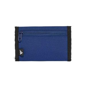 Adidas Linear Wallet in navy and white showing the back view with hardware details and sleek design.