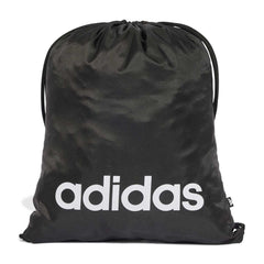 Black Adidas Linear gym sack, a sleek swim bag with adjustable straps and front logo, designed for easy carry and storage.