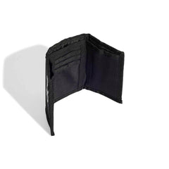 Black and white Adidas Linear Wallet with multiple card slots, interior view showing hardware and secure design.