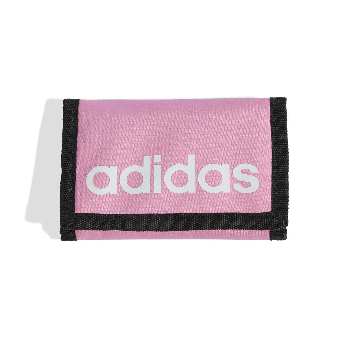Adidas Pink and White Linear Wallet shown from the front, featuring a sleek design with the Adidas logo on the pink wallet.