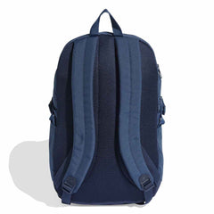 Adidas PrimeLift Backpack in Night Marine with white accents, shown from the back, featuring adjustable straps and spacious main compartment.