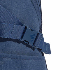 Close-up of the Adidas PrimeLift Backpack in Night Marine showing hardware and detailed stitching on white background.