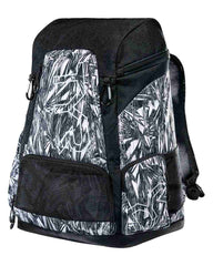 TYR Alliance 45L Titanium backpack with fragment printed design, featuring multiple compartments and adjustable straps.