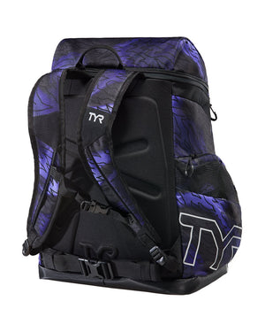 TYR Alliance 45L printed backpack with Hoodori design in smoke and black, featuring multiple compartments and adjustable straps.