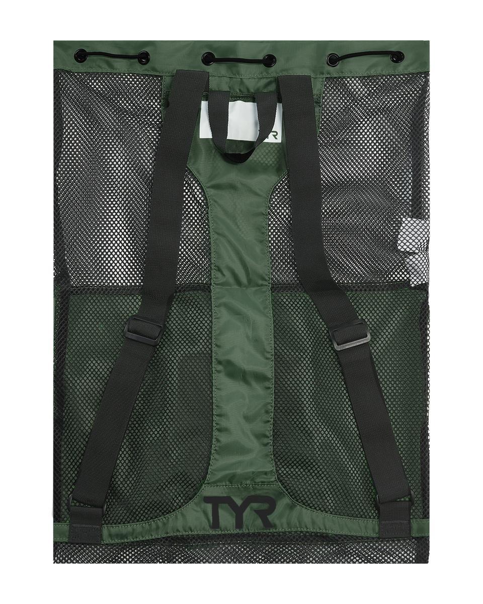 TYR Big Mesh Mummy Backpack in olive green, featuring large mesh compartments and adjustable straps for versatile storage.