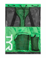 TYR Big Mesh Mummy Backpack in Kelly Green, large breathable mesh bag with sturdy straps for swimming gear or sports equipment.