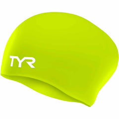 TYR long hair silicone swimming cap in limelight color, wrinkle-free design, ideal for protecting long hair during swimming.