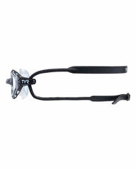 TYR Nest Pro swimming goggles in smoke color with adjustable straps and clear lenses, suitable for competitive swimming.